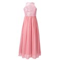 thumbnail image 2 of Eandarui Kids Flower Girl Floral Lace Dress Halter Neck Chiffon Long Junior Bridesmaid Dress Pageant Pink 16, 2 of 7