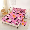 thumbnail image 2 of Homewish Girly Halloween Cartoon Ghost Bed Sheets,Pumpkin Mansion Bat Print Full Size Sheets,Hot Pink Black,4 Pieces,1 Flat Sheet,1 Fitted Sheet and 2 Pillowcases, 2 of 6