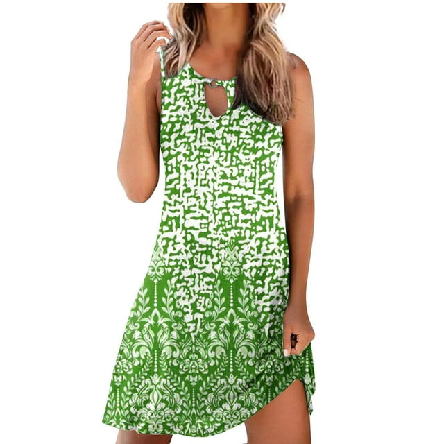 RKSTN Robe d'Été pour Femmes, Mode Femmes Décontractée Sexy Col Rond Robes Imprimées Été Sans Manches Robe Pull Robes de Plage Robes Grande Taille pour Femmes