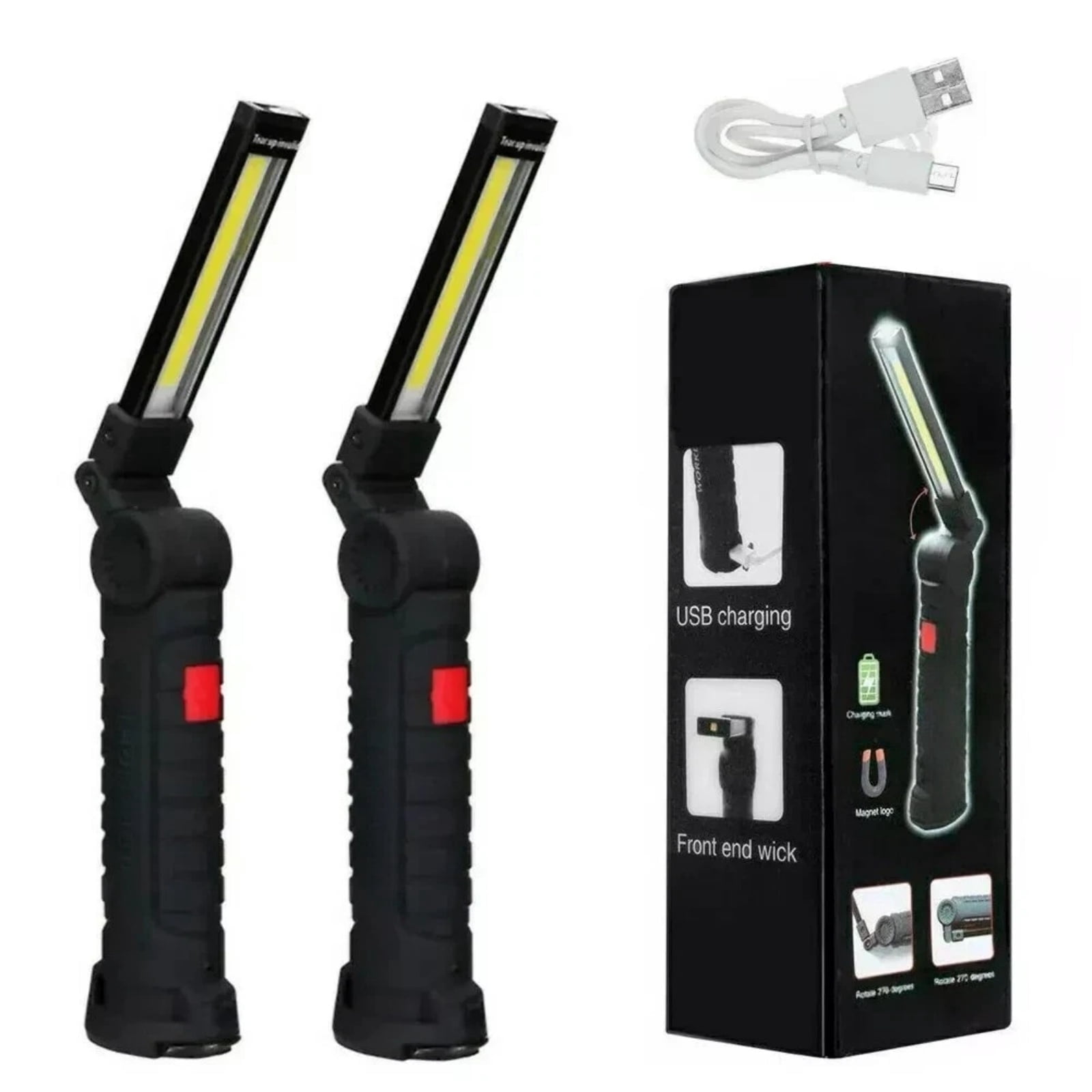 RVPOZWER Rechargeable LED COB Work Light Mechanic Flashlight Lamp Magnetic Base Bright-2 Pack