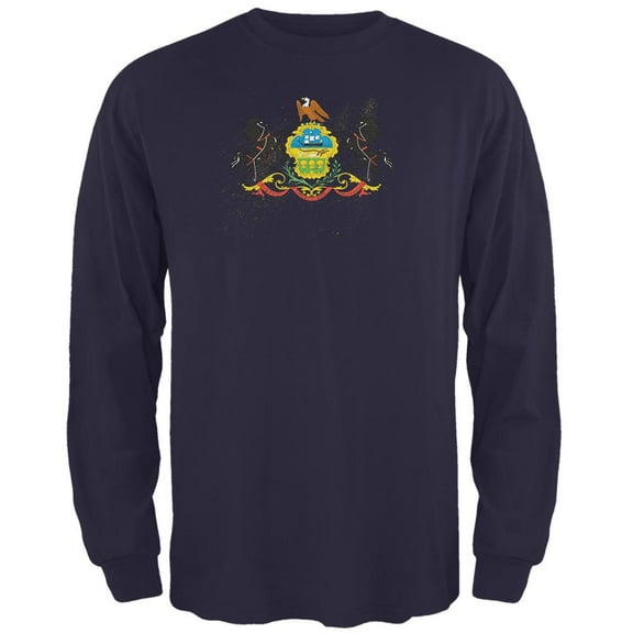 Born and Raised Pennsylvania State Flag Mens Long Sleeve T Shirt Navy LG