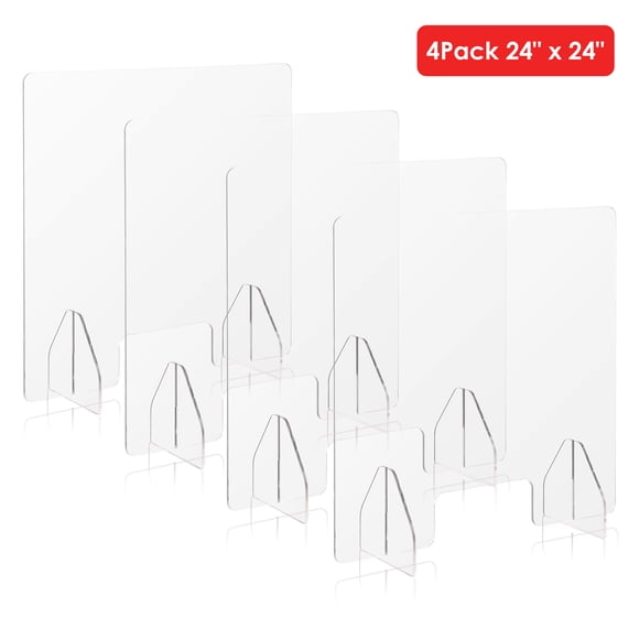 Yescom 4 Pack 24"x24" Sneeze Guards Acrylic Plexiglass Freestanding Protective Shield Clear Safety Barrier for Desk Counter