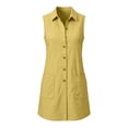 thumbnail image 4 of Zynoxe Womens Cotton Linen Dresses Casual Lapel Sleveless Button Down Mini Dresses Summer Breathable Peasant Gauze Lounge Beach Dresses with Pockets Yellow S, 4 of 7