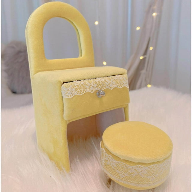 kurtrusly Chic Jewelry Storage Case for Girls Women Rings Necklace 1 Set Cream Yellow