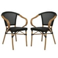 thumbnail image 2 of Emma + Oliver Set of Two Indoor/Outdoor Stacking Thonet Bistro Style Chairs with Arms, Black Textilene Seat and Natural Bamboo Finished Metal Frame, 2 of 16