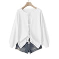 thumbnail image 6 of Mgmyaa Womens Sweaters Solid Color Drawstring Crew Neck Thin Tie Front Jacket, 6 of 6