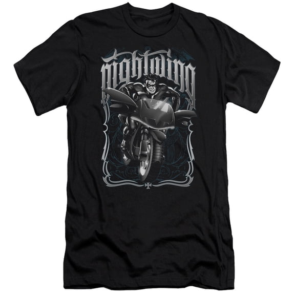 Batman Nightwing Biker Premium Canvas T-Shirt Adult Slim Fit 30/1 Black