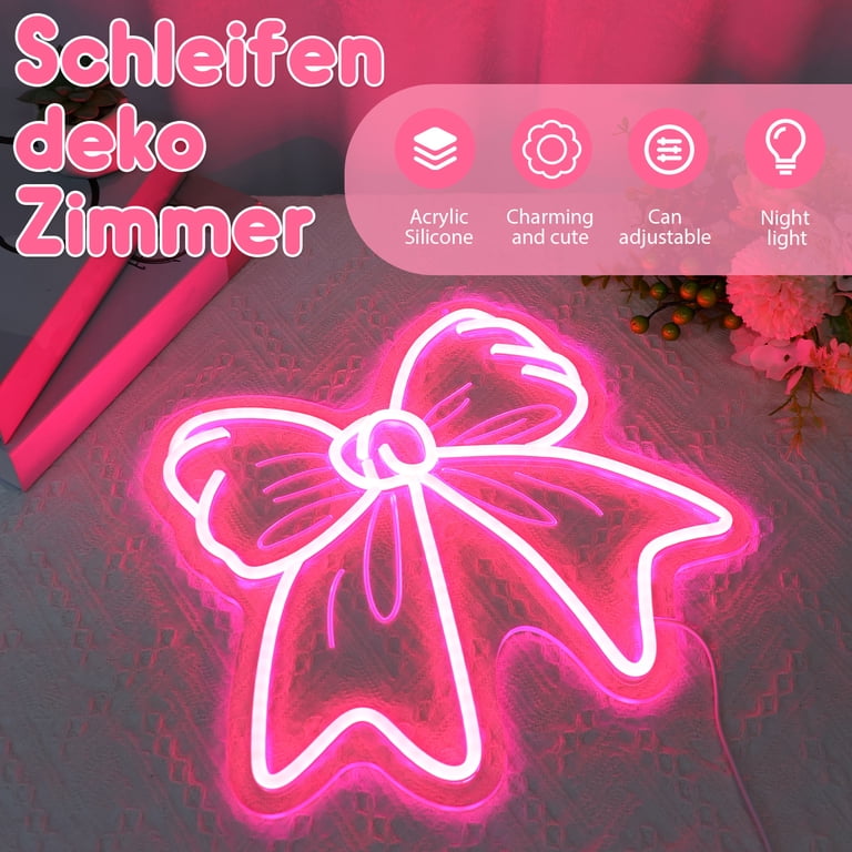Pink Bow LED Neon Sign 14x13.3in Wall Decor for Bedroom Dorm Beauty Room & Salon Coquette Aesthetic Night Light Preppy Style Home Decoration Gift for Women