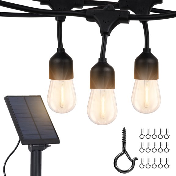 Brightech Ambience Pro 48 ft. Outdoor Solar LED 1-Watt String Lights in Warm White with 15 Hooks