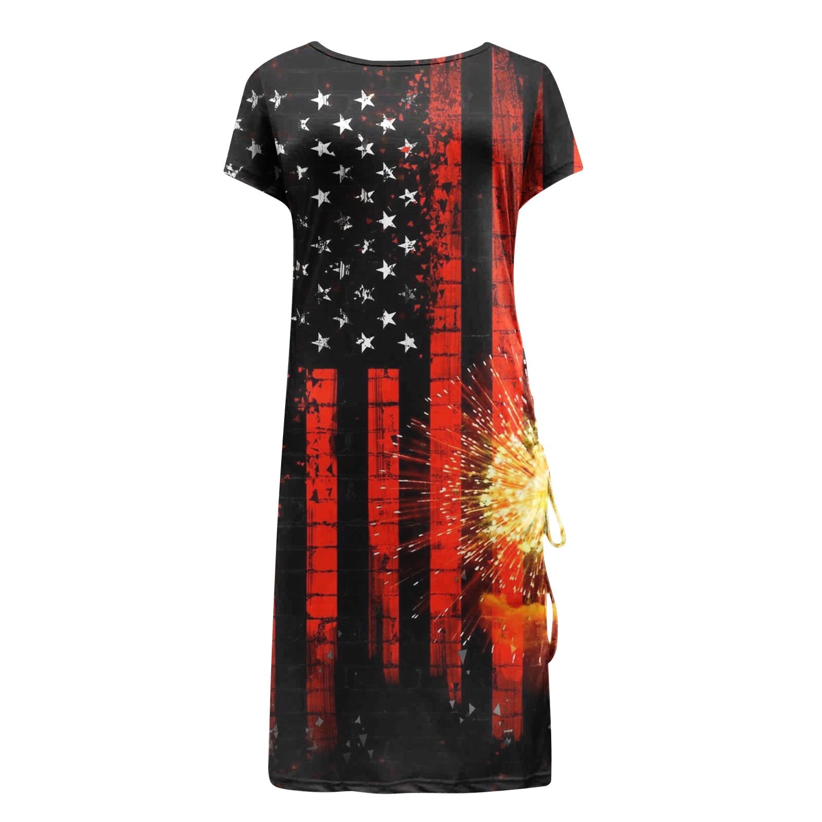 Family Matching American Flag Print Short-sleeve Drawstring Ruched Bodycon Dresses and T-shirts Sets