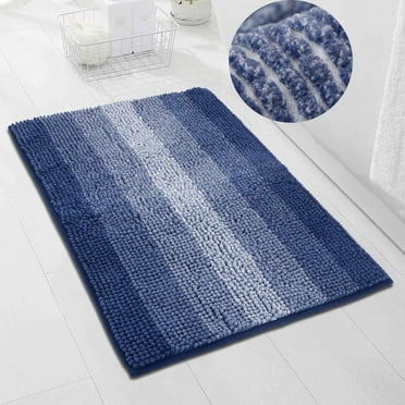 FUDAKUNA 19.6" x 31.5" Bathroom Rugs Blue Stripes Fluffy Chenille Anti-slip Absorbent Bath Mats Machine Washable