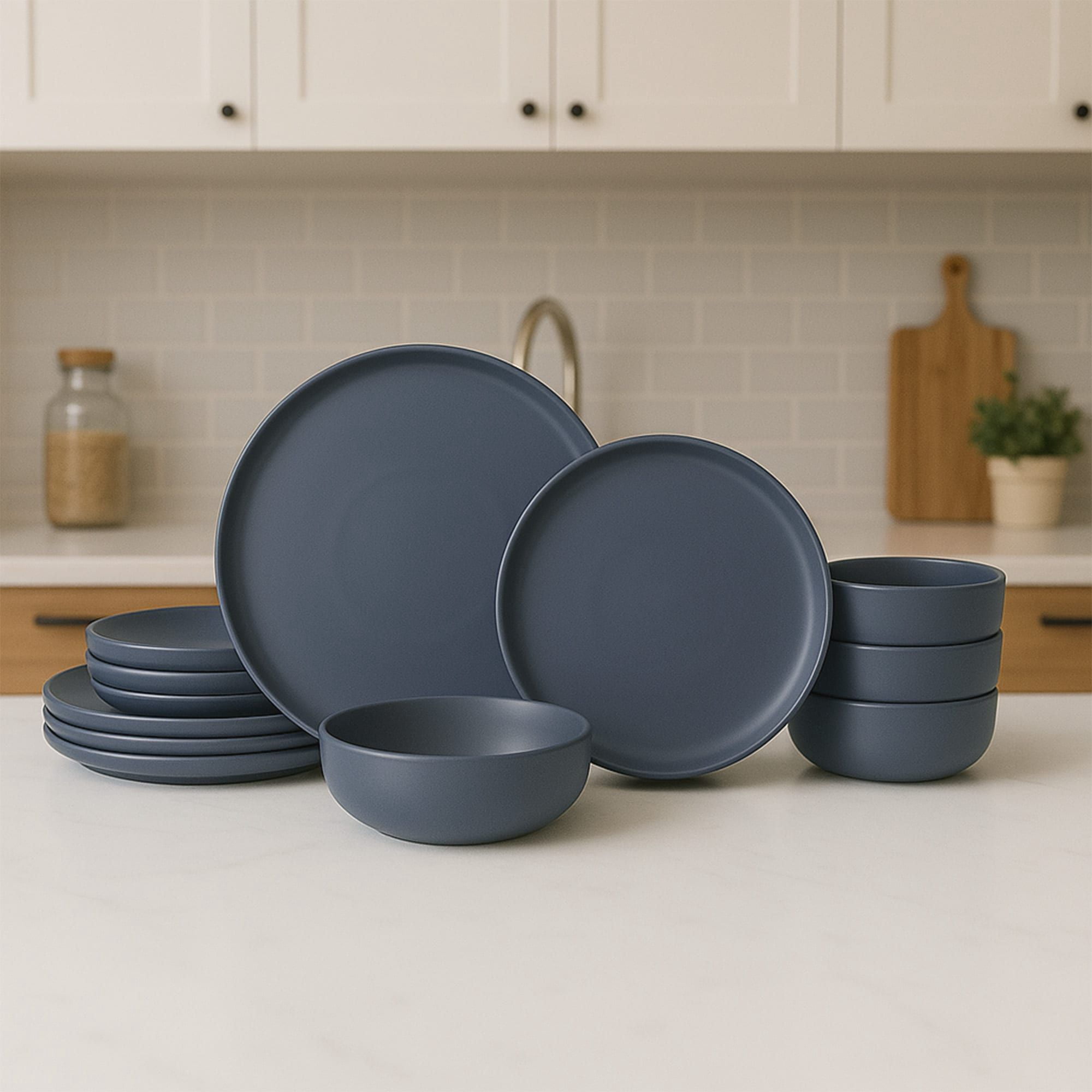 12-Piece Stoneware Dinner Plates Bowls Sets, Microwave & Dishwasher Safe, Non-Toxic Dinner Plates Bowls Set, Stackable Matte Glaze Kitchenware for 4