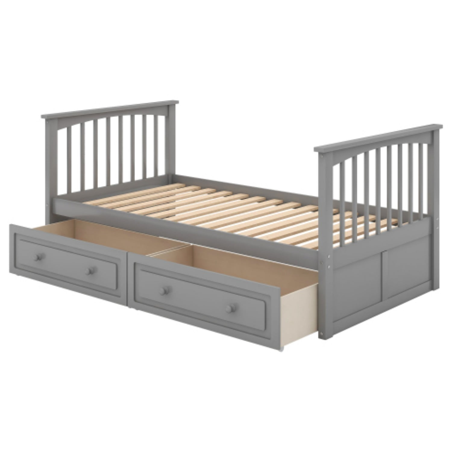 Twin Over Twin Bunk Bed with Storage Drawers, Convertible Wood Bunk Bed with Safety Guardrails, Solid Pine Wood Kids Bed Frame for Bedroom, Gray
