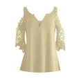 thumbnail image 5 of yoeyez Women's Lace Splicing Dressy Tops Cold Shoulder Short Sleeve Shirts Zipper V Neck Fitting Shirt Ladies Flowy Pleated Tops Cute Tees T Shirts Beige 2XL, 5 of 6