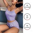 thumbnail image 5 of Conjunto de 2 pijamas de verano para mujer, sudadera y pantalones cortos sin mangas, con cuello redondo Camiseta sin mangas, ropa de estar elástica, suave, 5 of 5