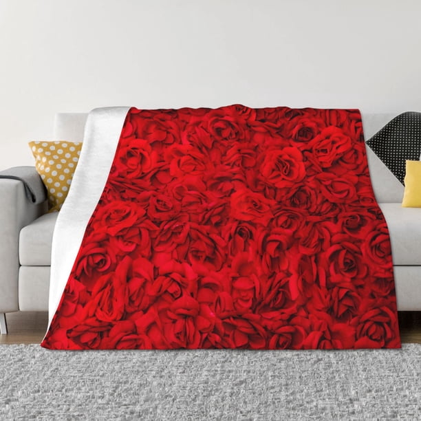 Balery Red Rose Manta de Franela con Dibujo, Lujo Ultra Suave y Cálido, Antipelusa y Resistente a las Arrugas para Cama, Sofá, Camping -50"x40"