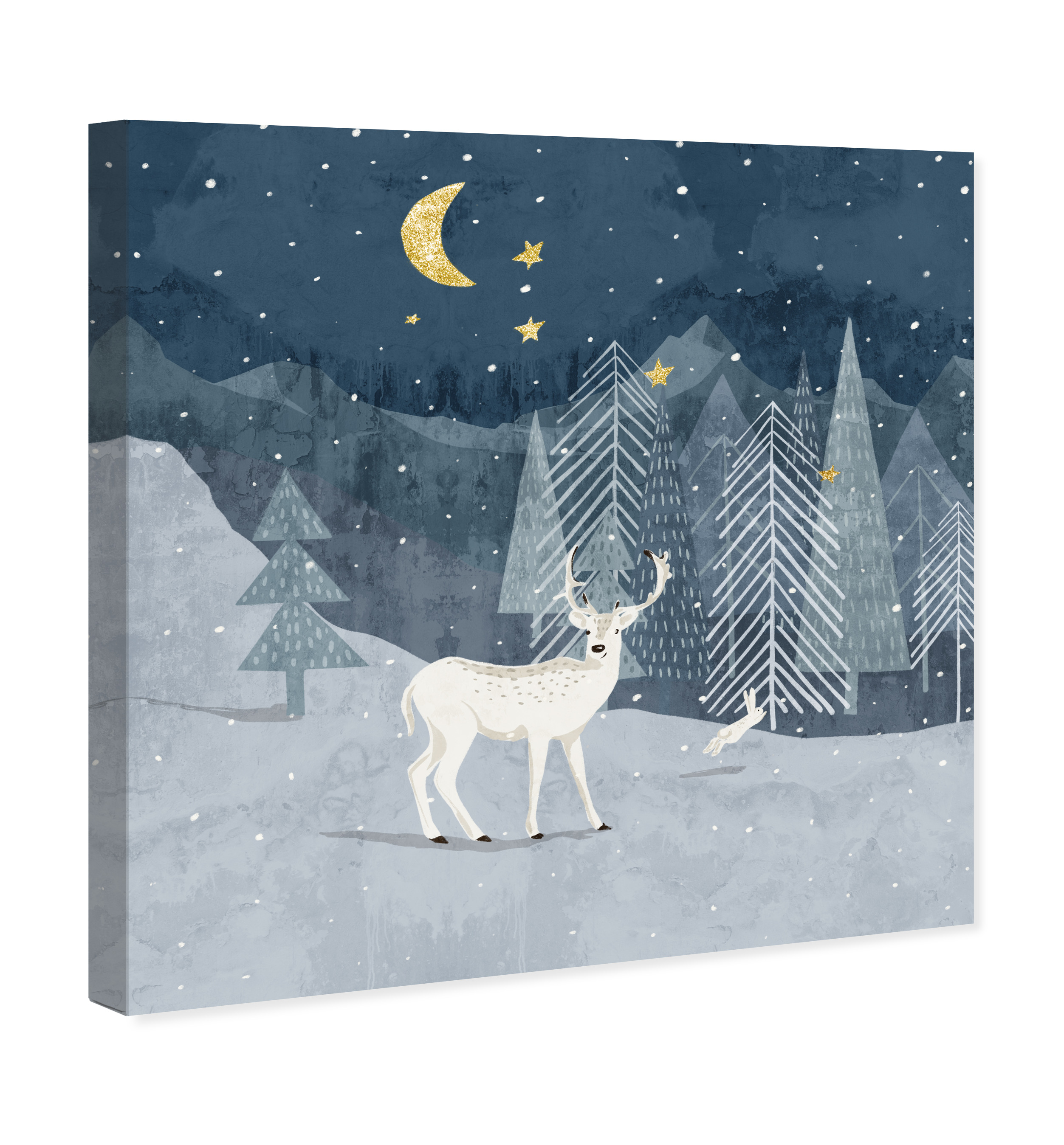 Wynwood Studio Snow Field Wild Life Night Animals Wall Art Canvas Print Blue 12x12