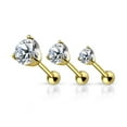 thumbnail image 3 of 14 Karat Solid Gold Cartilage / Tragus Barbell 16 Gauge 6 MM  CZ Top, 3 of 3