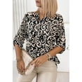 thumbnail image 2 of Mandarin Collar Elbow Sleeve Printed Button Down Blouse for Women Dark Gray Medium, 2 of 4