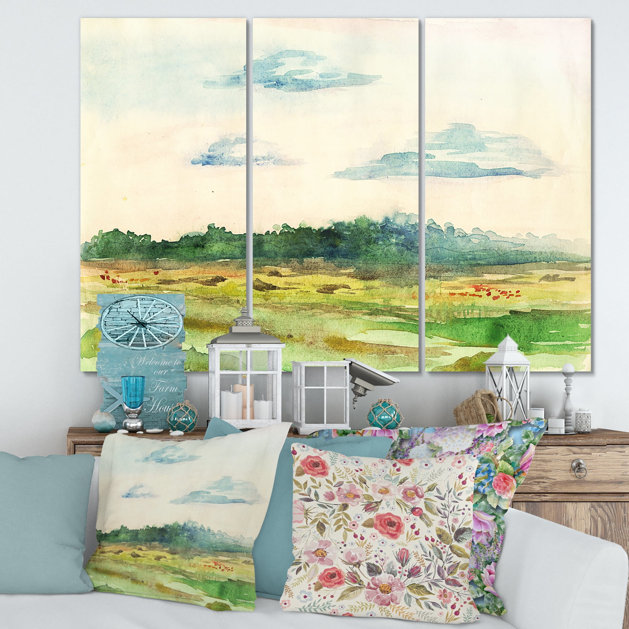 Summer Landscape Of Green Blossoming 28 in x 36 in Painting Canvas Art Print, by Designart