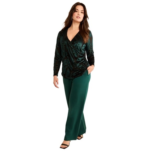 Roaman's Women's Plus Size Velvet Burnout Surplice Top
