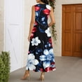 thumbnail image 4 of WTOBBY Women's 4th of July Print Ruffled V-Neck Sleeveless Casual Summer Maxi Dress with Elastic Waist for Date Nights and Fireworks Viewing,Dark BlueM, 4 of 5