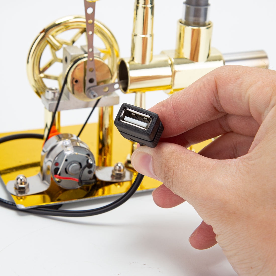 ENJOMOR Hot Air Stirling Engine Model, Balance Single-Cylinder Engine with USB Light, Heat Powered Mechanical Engine for Desktop Science Display and Home Decor, Adults & Collectors