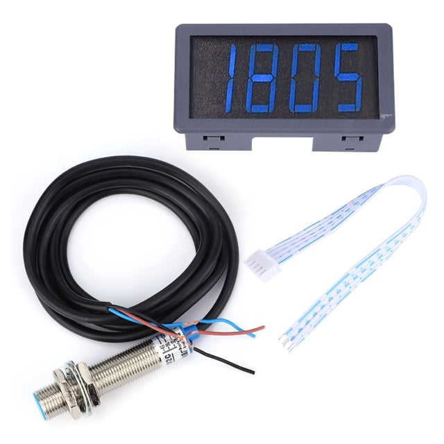 Tacómetro de motor LED azul de 4 dígitos, medidor de velocidad de RPM, sensor de interruptor de proximidad Hall NPN (tacómetro)