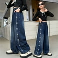thumbnail image 4 of Shadoumai Wide Leg Jeans for Girls Kids Baggy Jeans Y2K Elastic Waist Pants Casual Loose Denim Pants with Pockets Comfy Trousers, 4 of 9