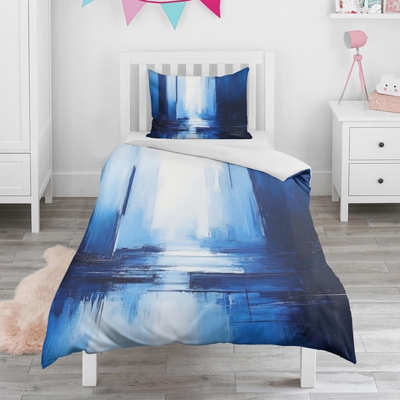 Blue and Grey Abstract Art Artwork Duvet Cover and Pillowcase Set for Single Bedding, Bedroom Accessories for Kids Teens