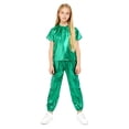 thumbnail image 5 of iiniim Girls Boys Hip Hop Jazz Dance Outfit Metallic Sparkly 2 Piece Short Sleeve T-Shirt and Shiny Pants Set Green 170, 5 of 7