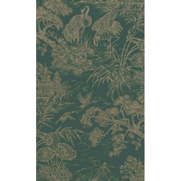 Aqua Gold Majestic Crane Tropical Wallpaper