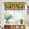 thumbnail image 5 of 3 Piece Kitchen Curtains and Valances Set Sunflower Cafe Curtains 24 Inch Length Rustic Brown Country Star Black Checkered Valance & Tier Curtain for Living Room Bedroom Window 54"x18"+27"x24"*2, 5 of 6