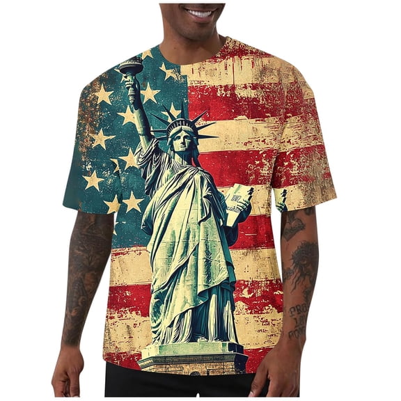 Men's Big & Tall American Flag Punisher Shirt Short Sleeve Men's Patriotic Graphic T-Shirt Size S-5XL Beige