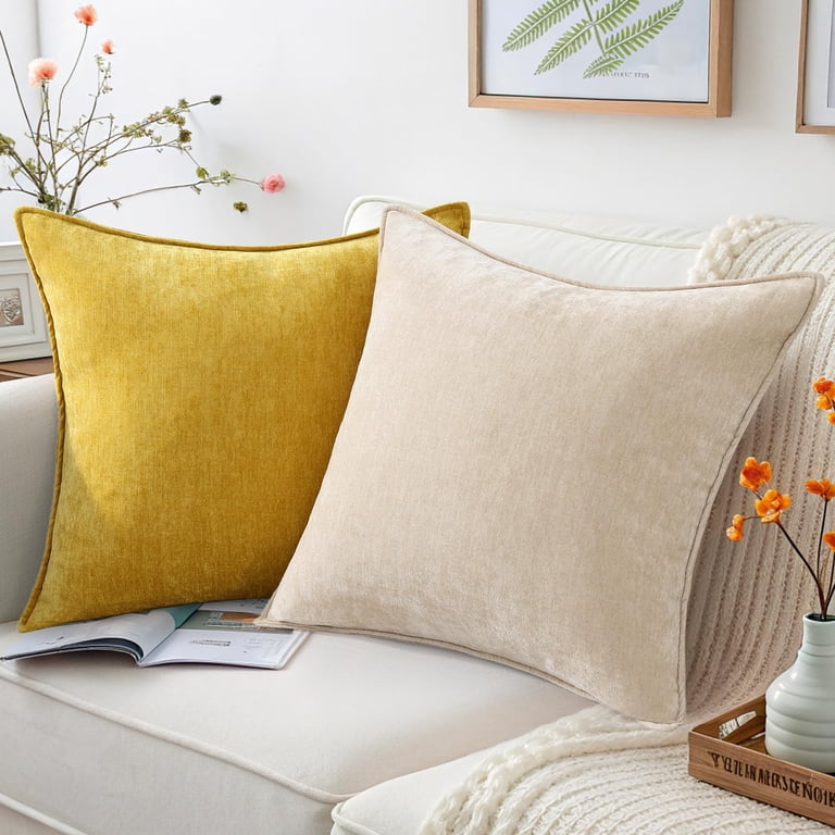 DecorUhome Throw Pillow Covers 18x18 Set of 2, Chenille Beige photo 7