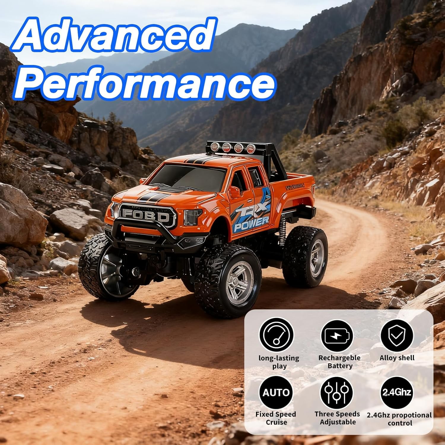 Mini RC Truck, 1/64 Scale Alloy Remote Control Monster Truck with Lights, 2.4GHz Remote Control Car, Mini Monster Truck with Trailer,Speed & Steering Adjustable Orange
