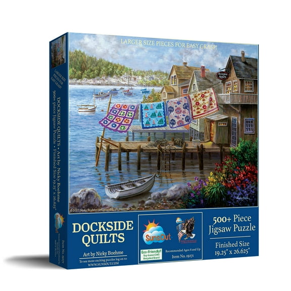 SUNSOUT INC - Dockside Quilts - 500 pc Large Pieces Jigsaw Puzzle by Artist: Nicky Boehme - Finished Size 19.25" x 26.625" - MPN# 19271