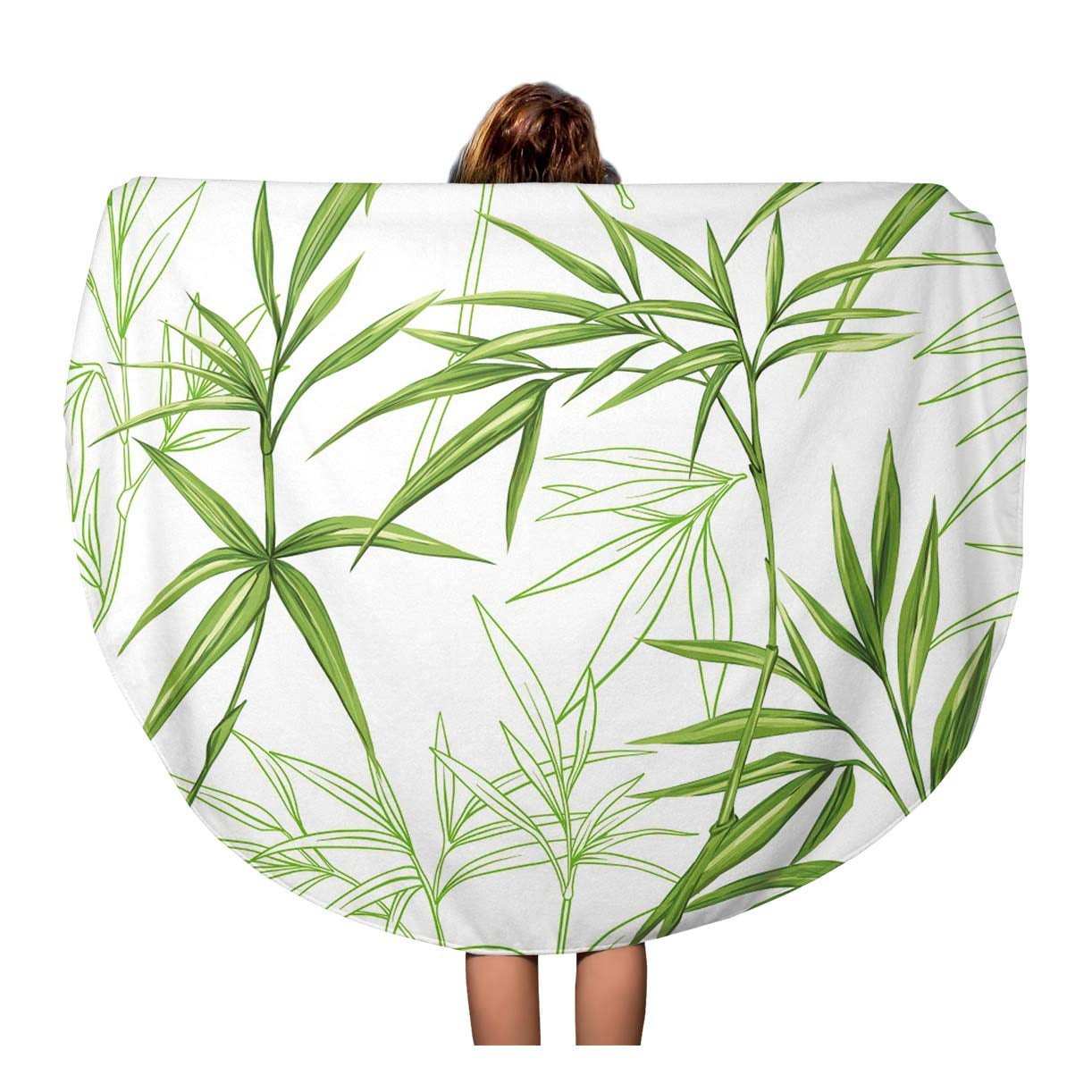 SIDONKU 60 inch Round Beach Towel Blanket Beige Leaf Exotic Pattern