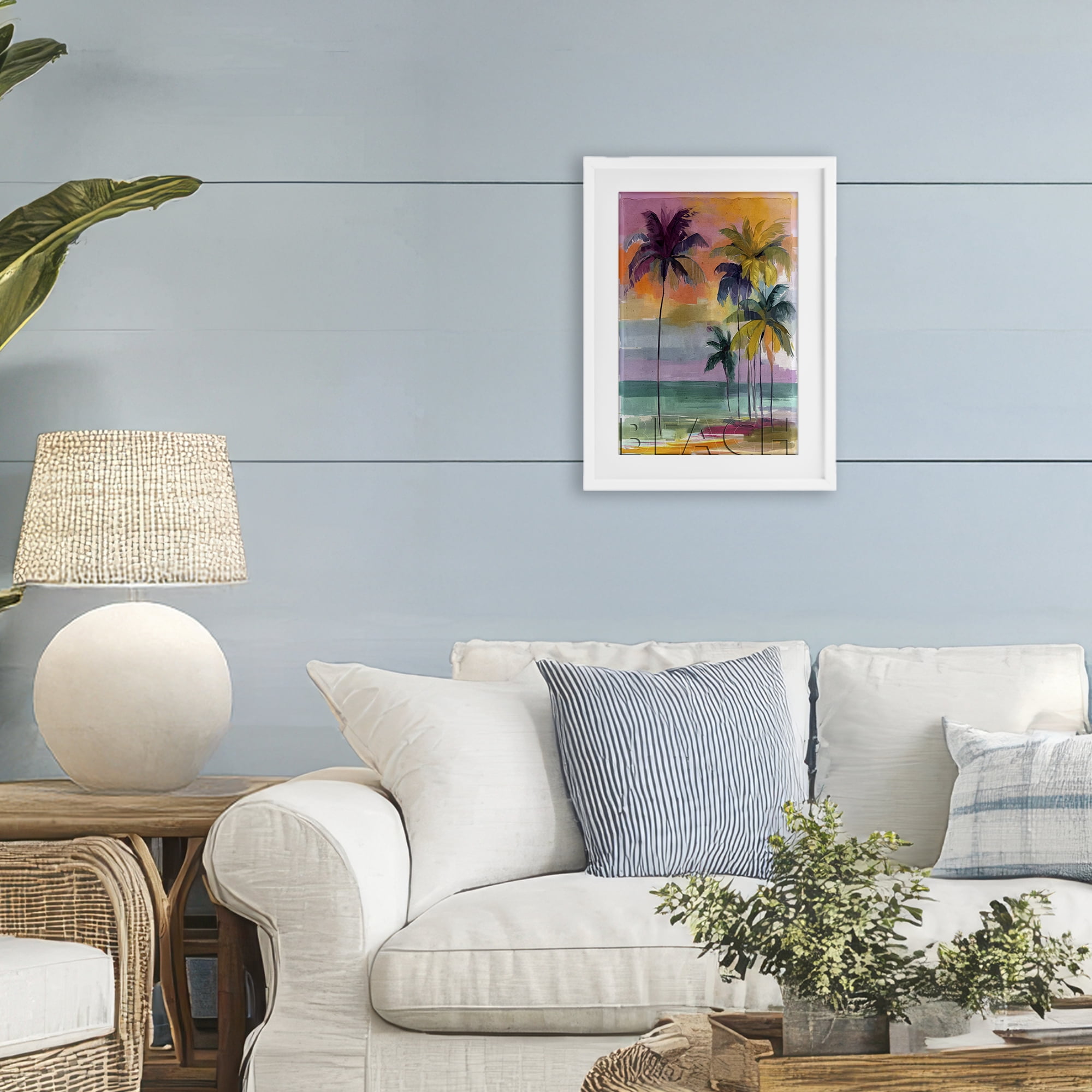 Stupell Industries Crayon Beach at Sunset White Framed Print Under Glass, design by Annabelle Hall