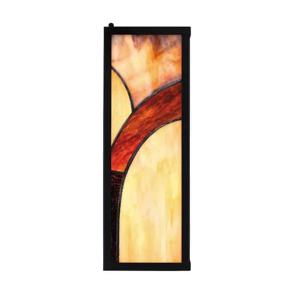 1-Light Matte Black Wall Sconce with Handcrafted Tiffany Glass in Amber, Bisque, and Crimson, Decorative Downlight for Living Room, Hallway, or Dining Area