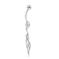 thumbnail image 2 of AVORA 10K White Gold Simulated Diamond CZ Dangling Flame Belly Button Ring Body Jewelry (14 Gauge), 2 of 5