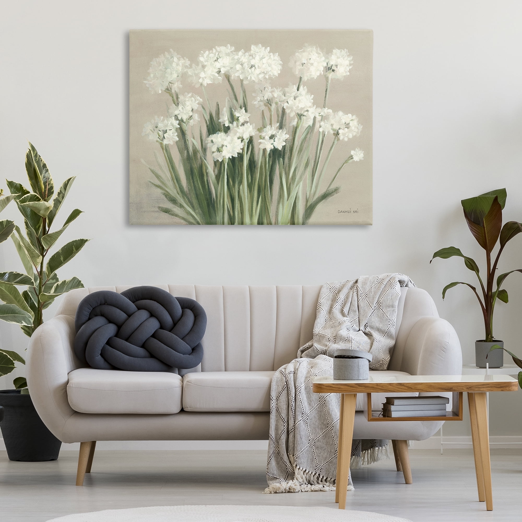 Stupell Industries Snowy Floral Paperwhites Botanical & Floral Painting Gallery Wrapped Canvas Art Print Wall Art, 48 x 36