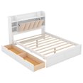 thumbnail image 5 of Queen Size Solid Wood Bed Frame with Storage Headboard, Shelves and 2 Drawers, Platform Bed Frame, Mid Century Bedframe, Wood Foundation(White, Queen), 5 of 9