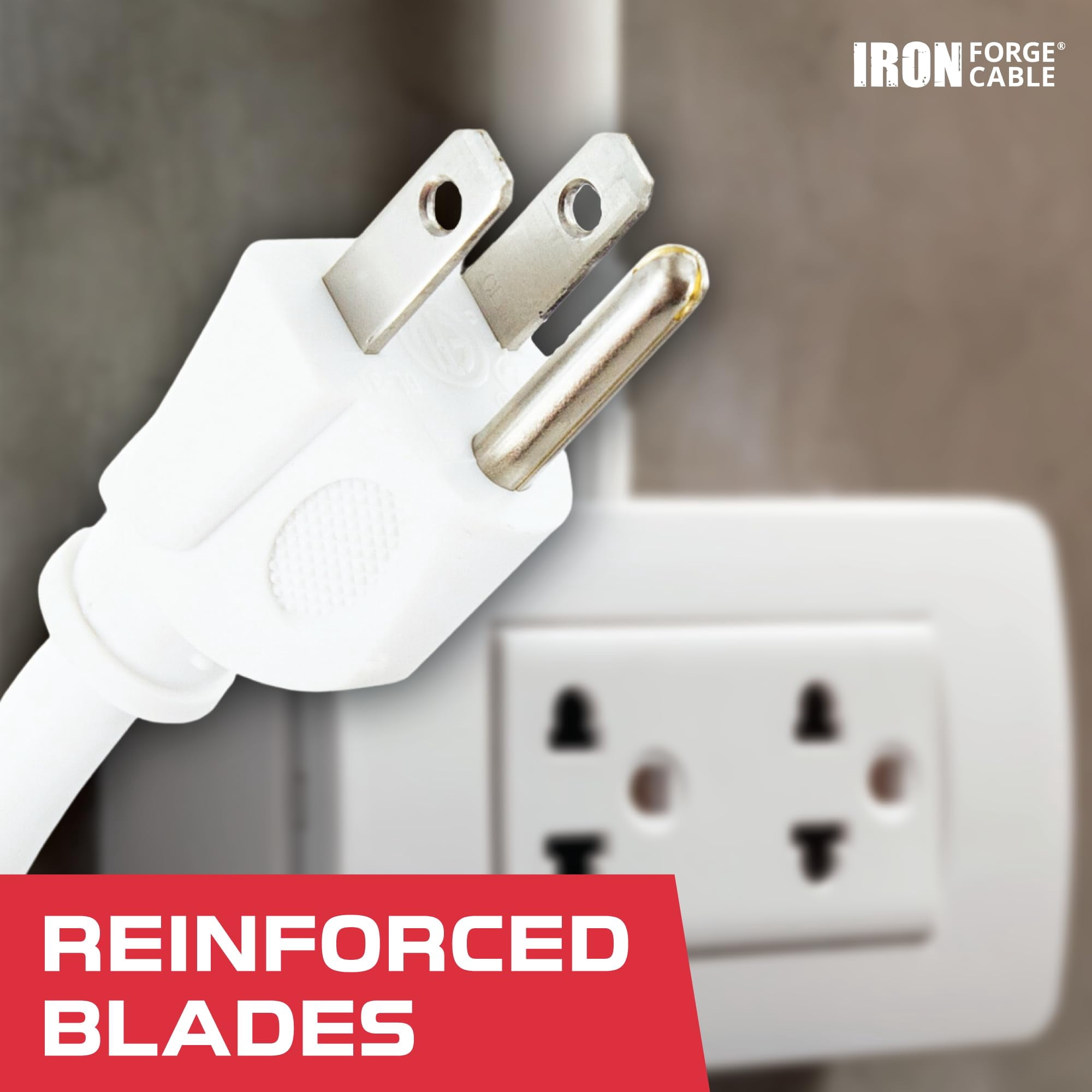 Iron Forge Cable 10ft White Outdoor Extension Cord with 3 Outlets - 16/3 SJTW 10ft Extension Cord 3 Prong, 13 Amp All-Weather Heavy Duty Power Cable
