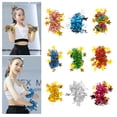 thumbnail image 7 of Pebbuoy 6Pcs Curve Trim Wrist Flower with Star Decor Children Stage Performance Elastic Band Bracelet Elastic Cheerleading Metallic Pom Poms Ponytail Holder, 7 of 7