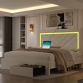 thumbnail image 4 of NHIXSOM Queen Upholstered Platform Bed Frame with LED Lights and Storage, Velvet Adjustable Headboard, off White, 4 of 6