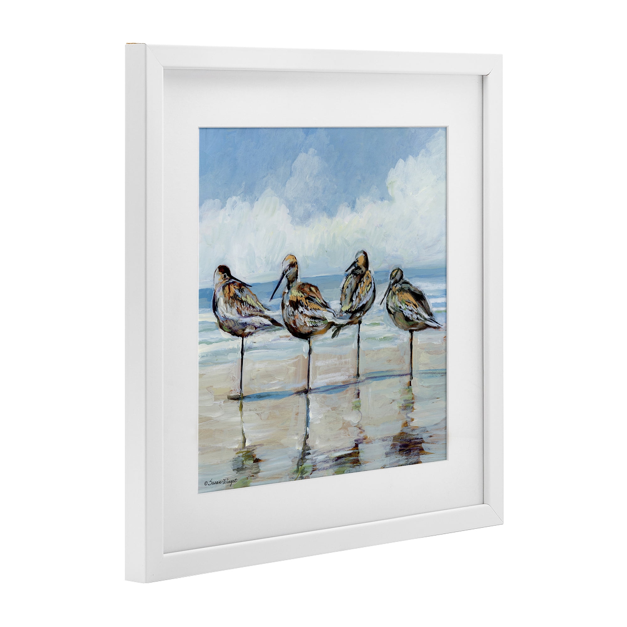 Stupell Industries Sandpipers Balancing On Beach White Framed Print Under Glass, design by Susan Winget