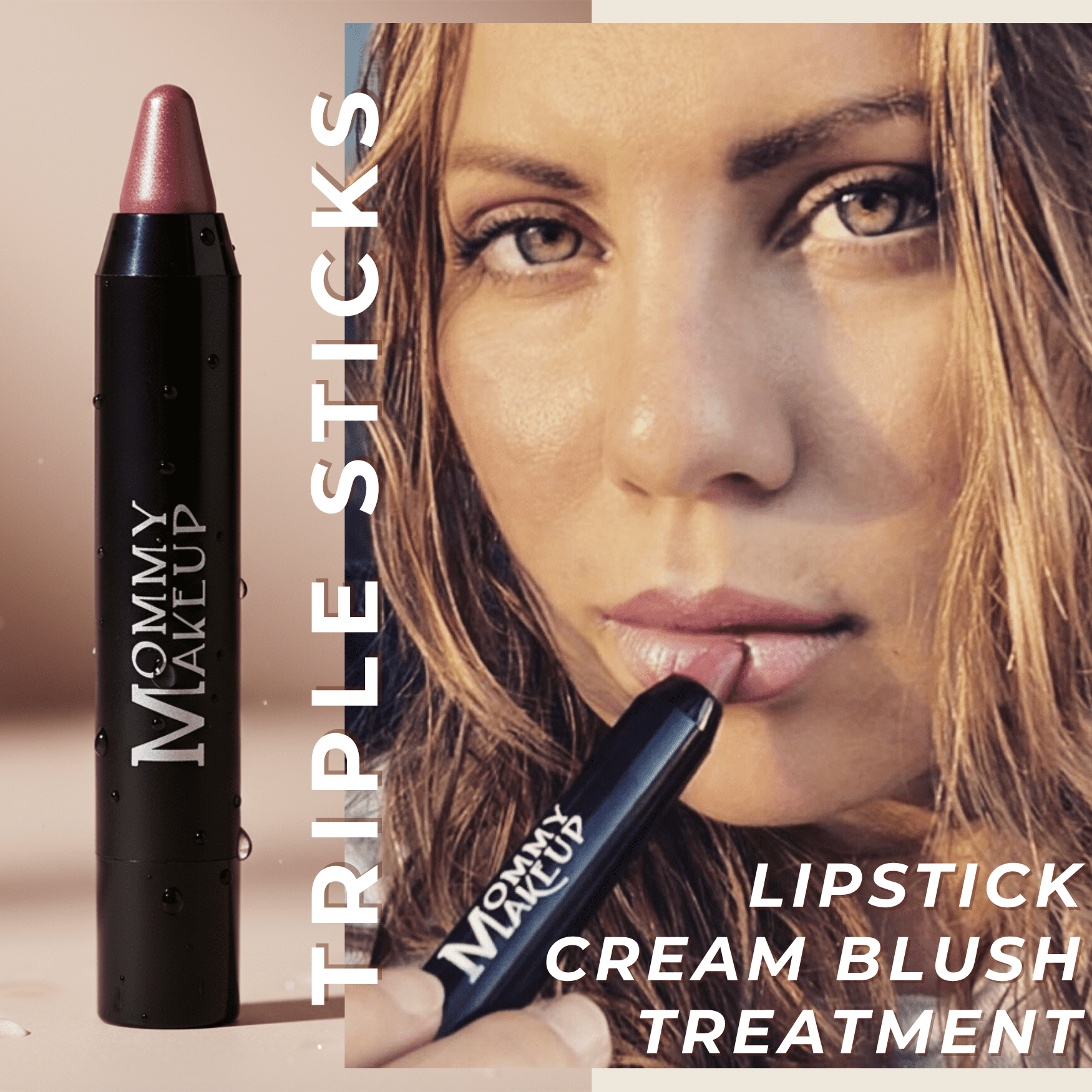 Triple Sticks Lipstick & Cream Blush - Moisturizing Multistick by Mommy Makeup (Gigi)