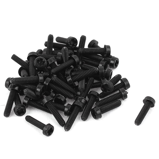 Tornillos de máquina de cabeza plana Phillips de nylon M2 x 8 mm negros, 50 piezas