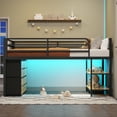 thumbnail image 3 of Amuzer Low Loft Bed with 6 Storage Drawers,LED Lights, Metal Loft Bed Twin Size with Open Storage Shelves, with 15" H Safety Guard Rail, Black, 3 of 10
